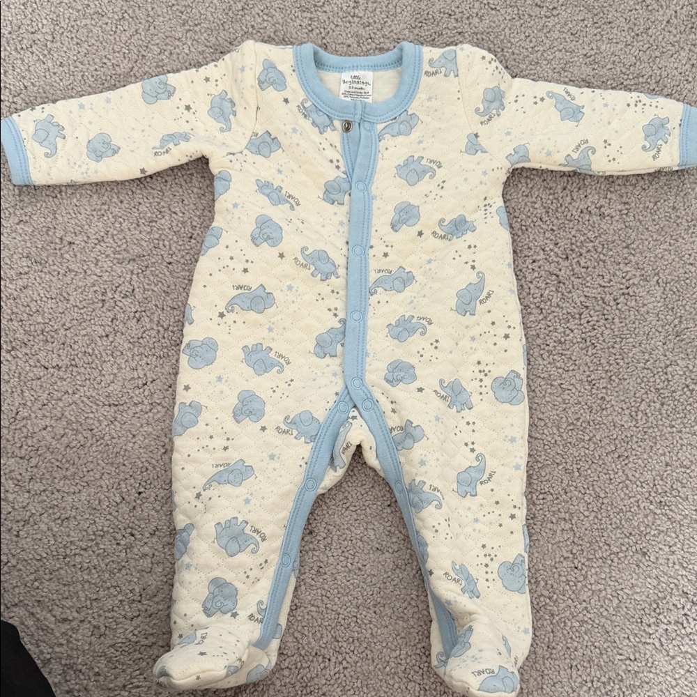 Charming Cream and Blue Elephant Kids Footie